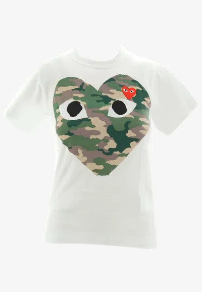Shop Comme Des Garçons Play Camouflage Heart Crewneck T-shirt In White