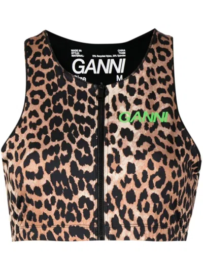 Shop Ganni Active Racerback Zipper Top Clothing In Multicolour