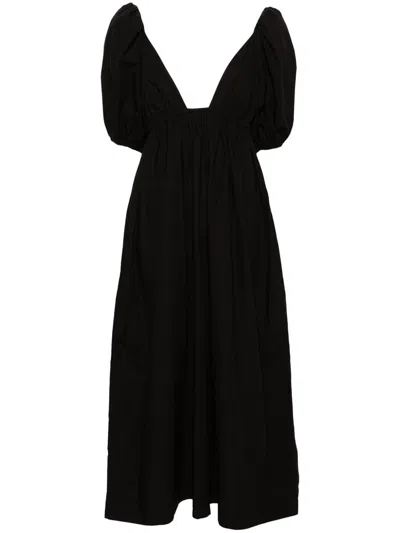 Shop Ganni Cotton Poplin Long Dress Clothing In Black