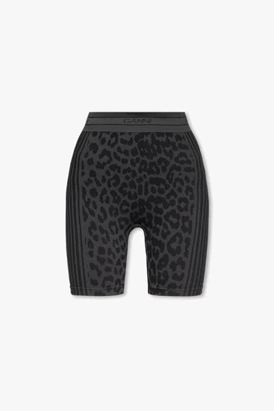 Shop Ganni Seamless Jacquard Shorts Clothing In Black