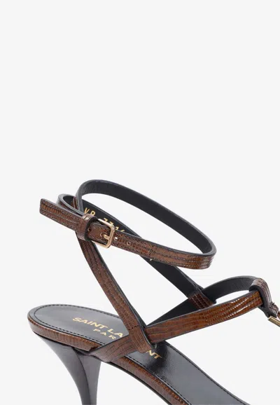 Shop Saint Laurent Cassandra 60 Sandals In Animal Embossed Leather In Brown