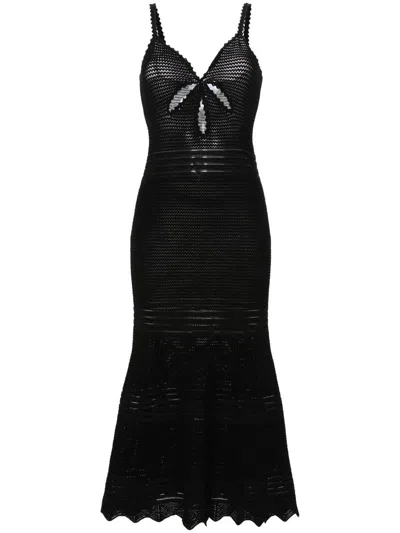 Shop Self-portrait Black Crochet Cut Out Midi Dress Clothing
