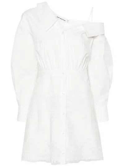 Shop Self-portrait White Cotton Lace Hem Mini Dress Clothing