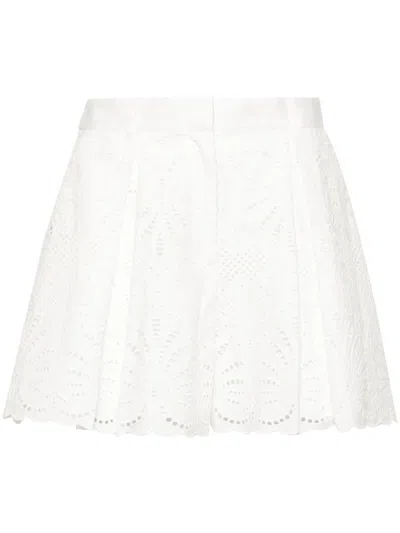 Shop Self-portrait White Cotton Embroidery Shorts Clothing