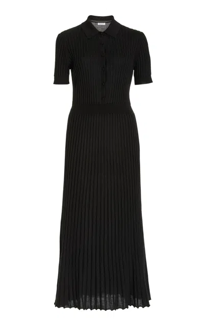 Gabriela Hearst Amor Ribbed Silk And Cashmere-blend Midi Dress In Black