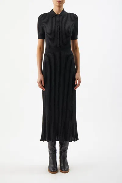 Gabriela Hearst Amor Ribbed Silk And Cashmere-blend Midi Dress In Black