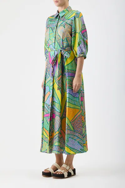 Shop Gabriela Hearst Andy Pleated Dress In Green Multi Printed Silk Twill In Multicolor