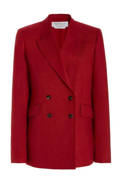 Shop Gabriela Hearst Angela Blazer In Red Silk Wool And Linen