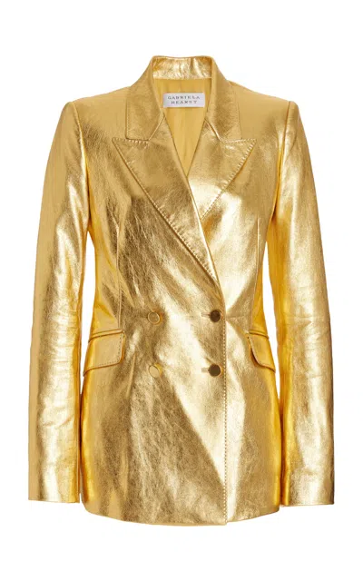 Shop Gabriela Hearst Angela Blazer In Gold Metallic Leather