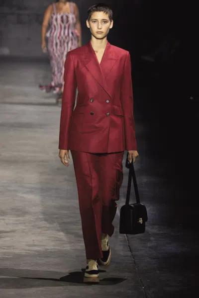 Gabriela Hearst Angela Blazer In Silk Wool With Linen In Red