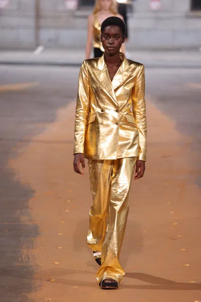 Gabriela Hearst Angela Blazer In Leather In Gold