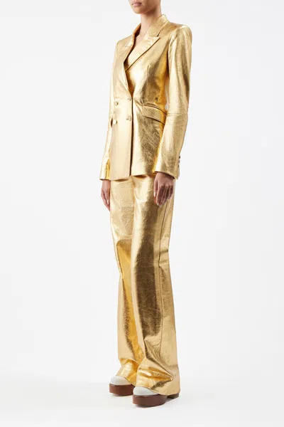 Shop Gabriela Hearst Angela Blazer In Gold Metallic Leather