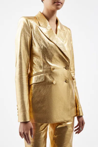 Shop Gabriela Hearst Angela Blazer In Gold Metallic Leather