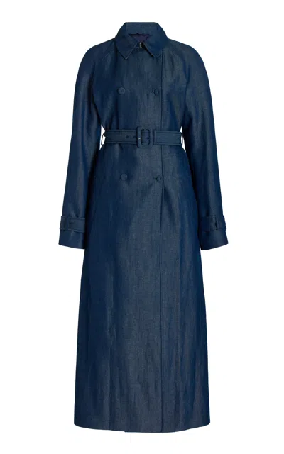 Shop Gabriela Hearst Braden Trench Coat In Deep Blue Wool Linen In Deep Fluorite Blue