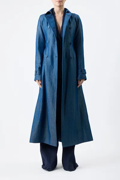 Shop Gabriela Hearst Braden Trench Coat In Deep Blue Wool Linen In Deep Fluorite Blue