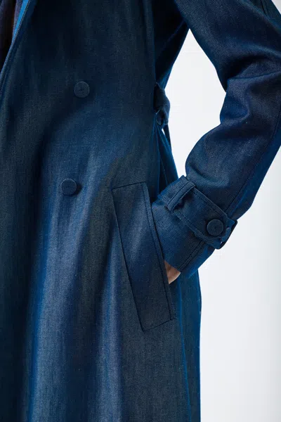 Shop Gabriela Hearst Braden Trench Coat In Deep Fluorite Blue Virgin Wool Linen Twill