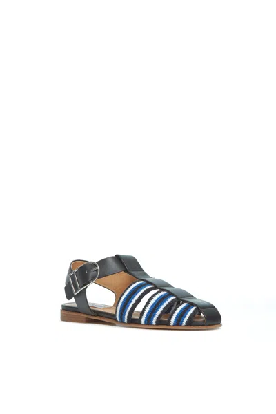 Gabriela Hearst Calla Sandal In Black Multi Leather Crochet In Black/ivory/sapphire