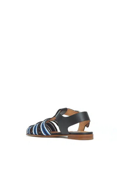 Gabriela Hearst Calla Sandal In Black Multi Leather Crochet In Black/ivory/sapphire