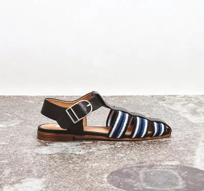 Gabriela Hearst Calla Sandal In Black Multi Leather Crochet In Black/ivory/sapphire