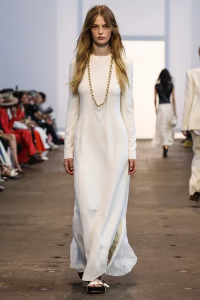 Shop Gabriela Hearst Carlota Draped Gown In Ivory Silk Wool Cady