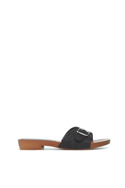 Shop Gabriela Hearst Clover Slide Sandal In Black Leather Jute