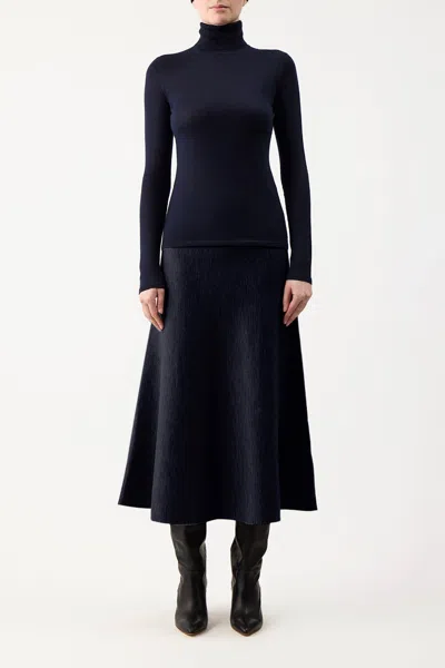 Shop Gabriela Hearst Costa Knit Turtleneck In Dark Navy Cashmere Silk