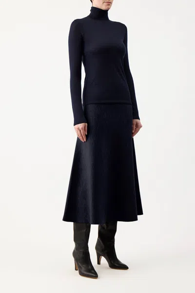 Shop Gabriela Hearst Costa Knit Turtleneck In Dark Navy Cashmere Silk