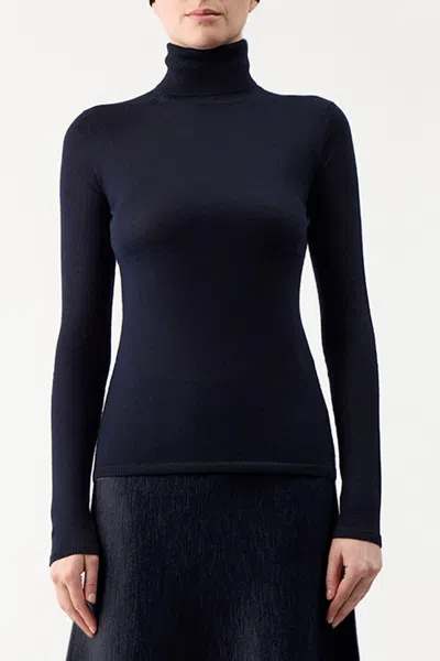Shop Gabriela Hearst Costa Knit Turtleneck In Dark Navy Cashmere Silk
