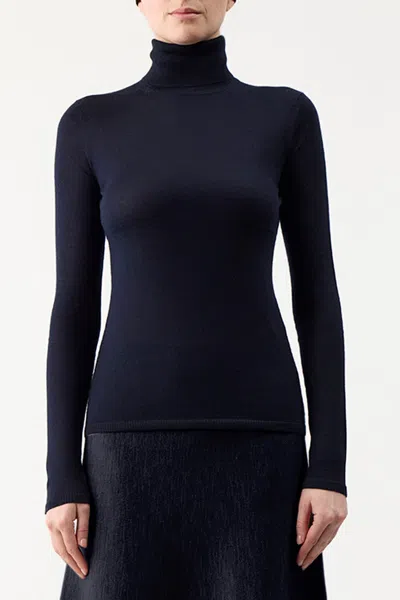 Gabriela Hearst Costa Knit Turtleneck In Dark Navy Cashmere Silk In Dark Navy