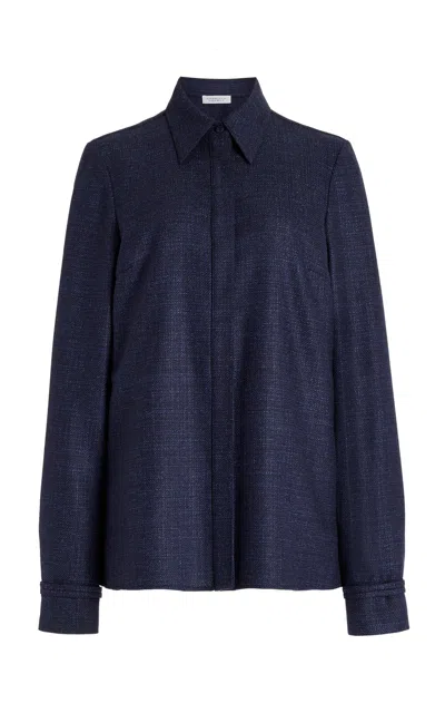 Shop Gabriela Hearst Cruz Shirt In Dark Navy Virgin Wool