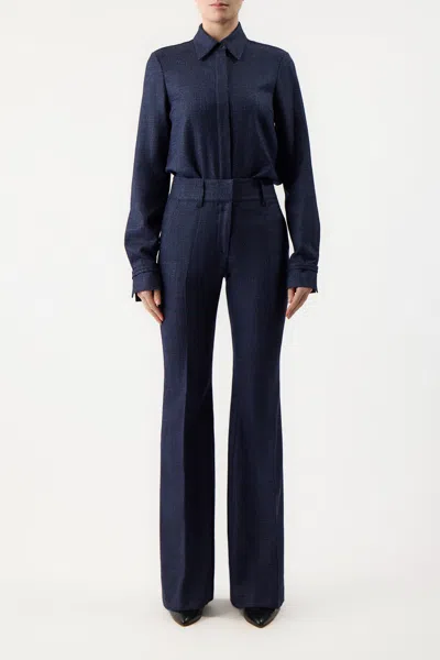 Shop Gabriela Hearst Cruz Shirt In Dark Navy Virgin Wool Tweed