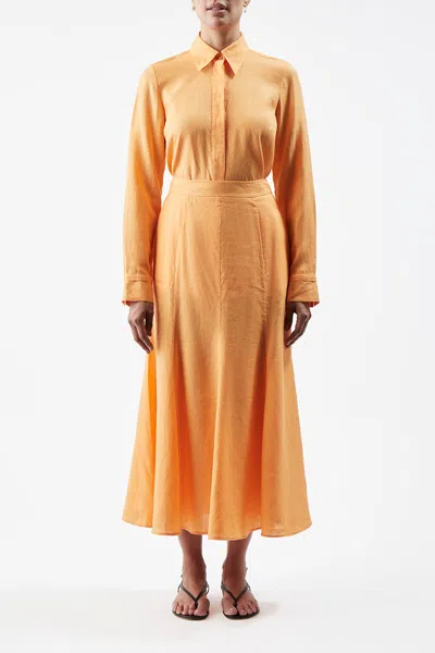 Gabriela Hearst Cruz Shirt In Aloe Linen In Fluorescent Orange