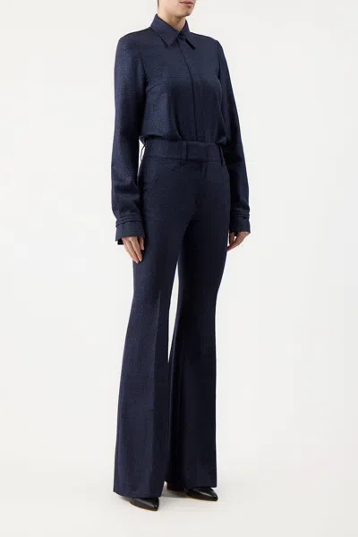 Shop Gabriela Hearst Cruz Shirt In Dark Navy Virgin Wool Tweed