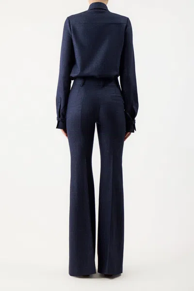 Shop Gabriela Hearst Cruz Shirt In Dark Navy Virgin Wool Tweed