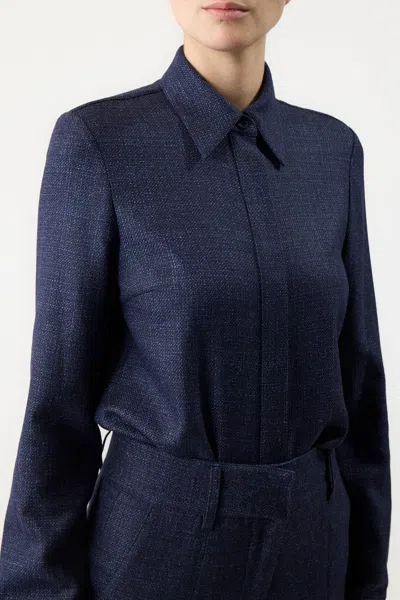 Shop Gabriela Hearst Cruz Shirt In Dark Navy Virgin Wool Tweed