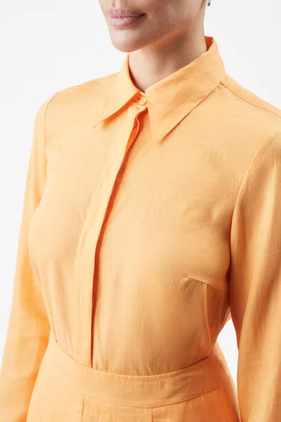 Shop Gabriela Hearst Cruz Shirt In Aloe Linen In Fluorescent Orange