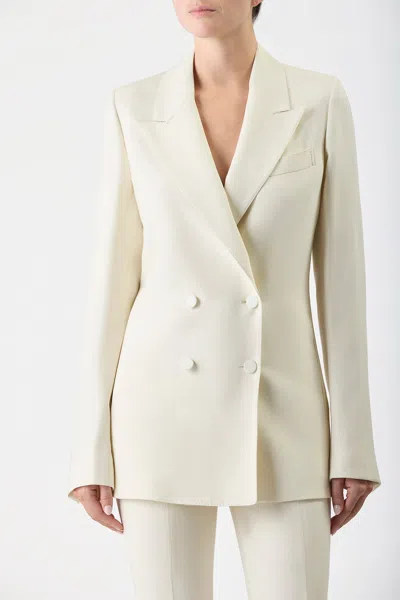 Shop Gabriela Hearst Damus Blazer In Ivory Silk Wool Cady