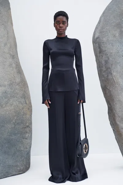 Gabriela Hearst Delwyn Double Satin Wide Sleeve Top In Black