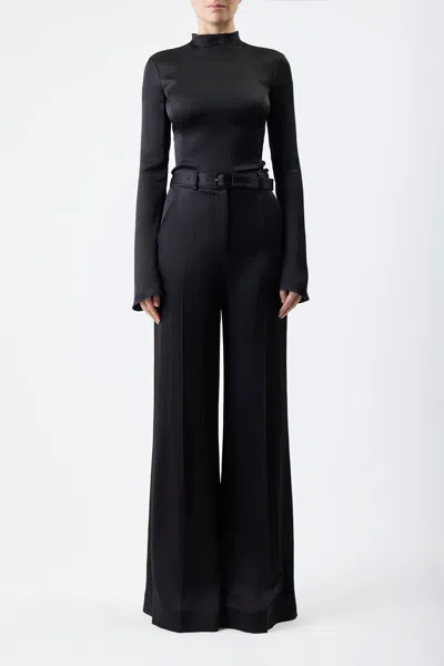 Gabriela Hearst Delwyn Double Satin Wide Sleeve Top In Black