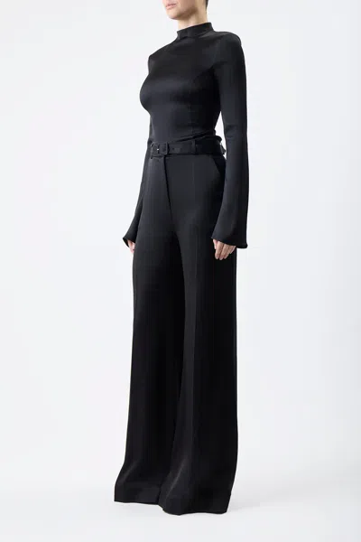 Gabriela Hearst Delwyn Double Satin Wide Sleeve Top In Black