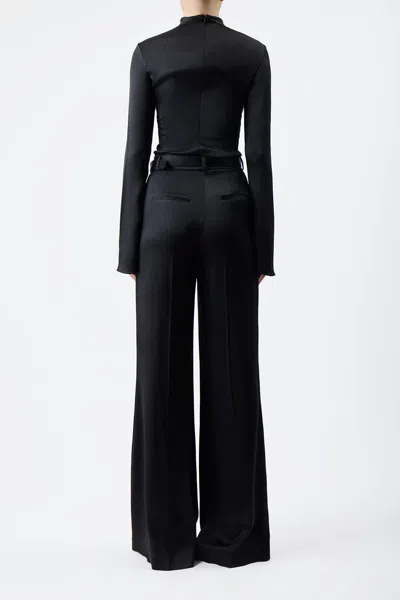 Gabriela Hearst Delwyn Double Satin Wide Sleeve Top In Black