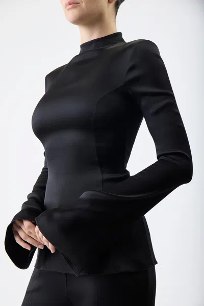 Gabriela Hearst Delwyn Double Satin Wide Sleeve Top In Black