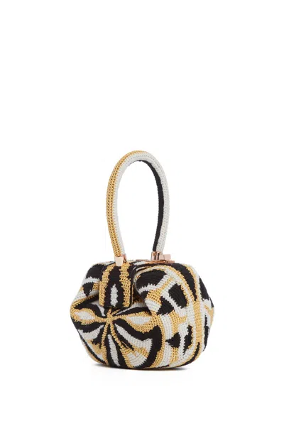 Shop Gabriela Hearst Demi Bag In Gold, Black & Ivory Crochet In Gold/black/ivory