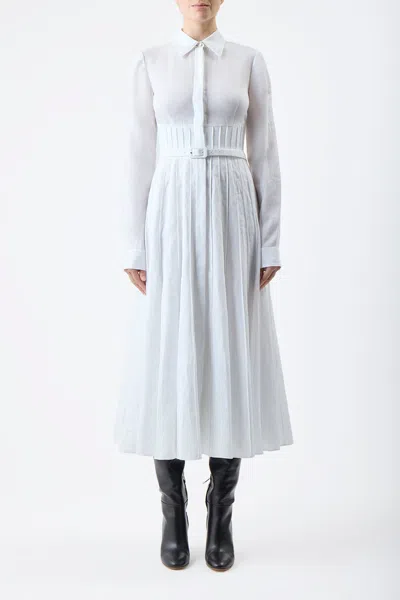 Shop Gabriela Hearst Dewi Pleated Dress In White Aloe Linen