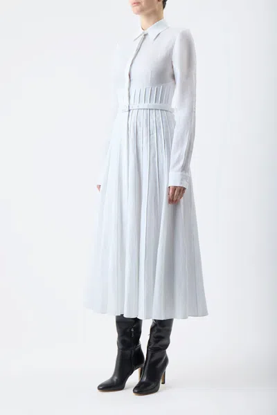 Shop Gabriela Hearst Dewi Pleated Dress In White Aloe Linen