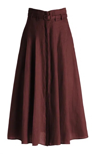 Shop Gabriela Hearst Dugald Pleated Skirt In Deep Bordeaux Linen