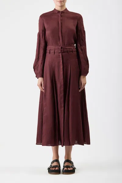 Shop Gabriela Hearst Dugald Pleated Skirt In Deep Bordeaux Linen