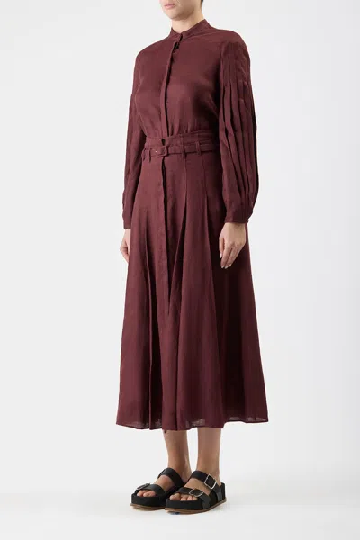 Shop Gabriela Hearst Dugald Pleated Skirt In Deep Bordeaux Linen