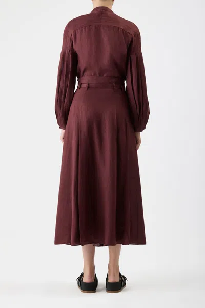 Shop Gabriela Hearst Dugald Pleated Skirt In Deep Bordeaux Linen