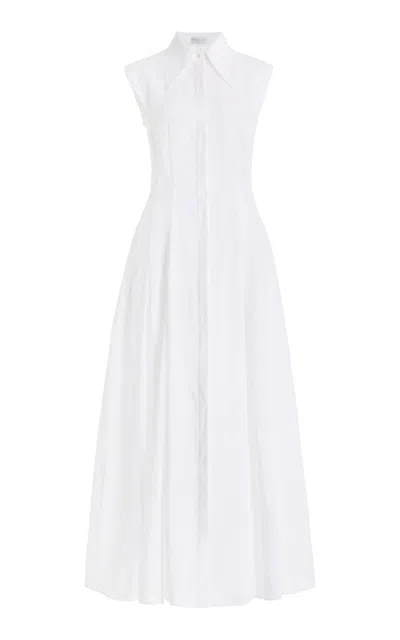 Shop Gabriela Hearst Durand Pleated Dress In White Aloe Linen